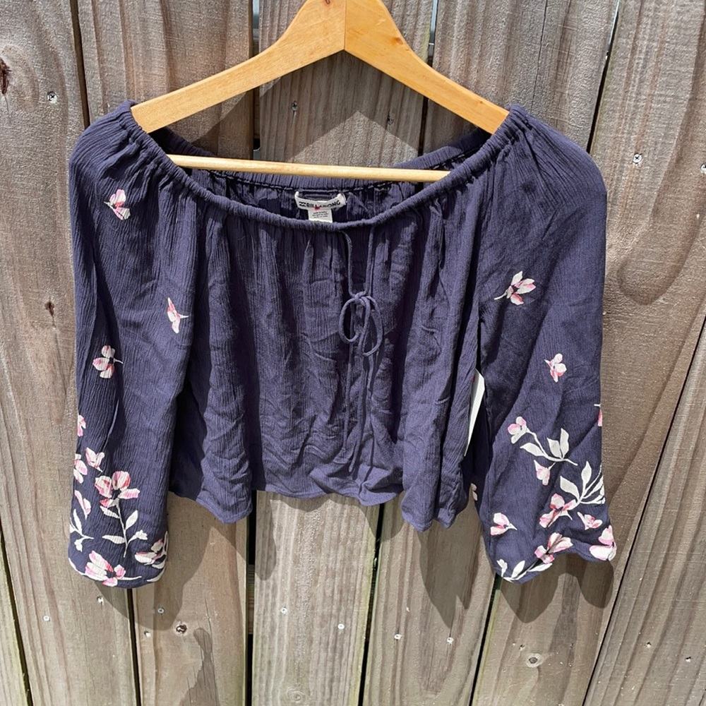 Billabong Light It Up Flower Detail Floral Long Sleeve Peasant Top Sz M NWT